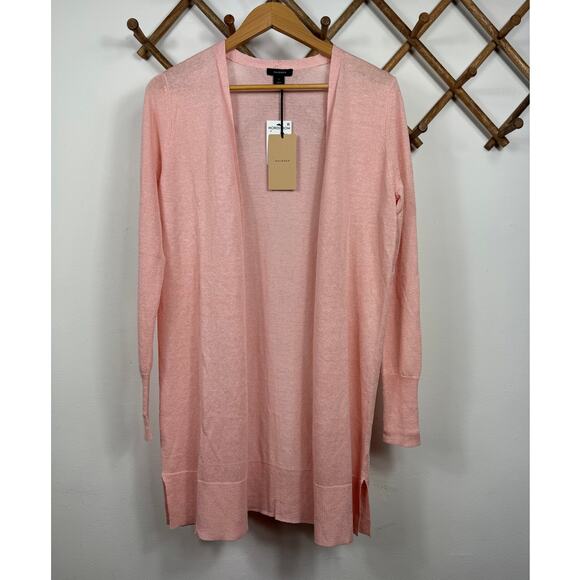 New Halogen Linen-Blend Side Slit Cardigan in Pink Chintz Size S - Picture 2 of 6
